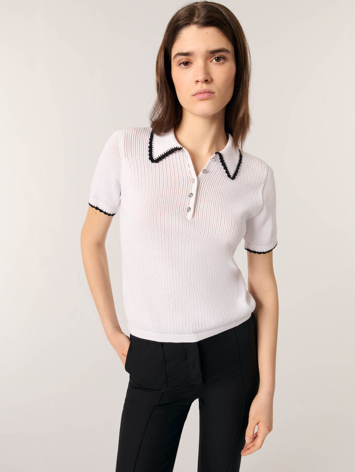 Polo de punto canalé y ganchillo