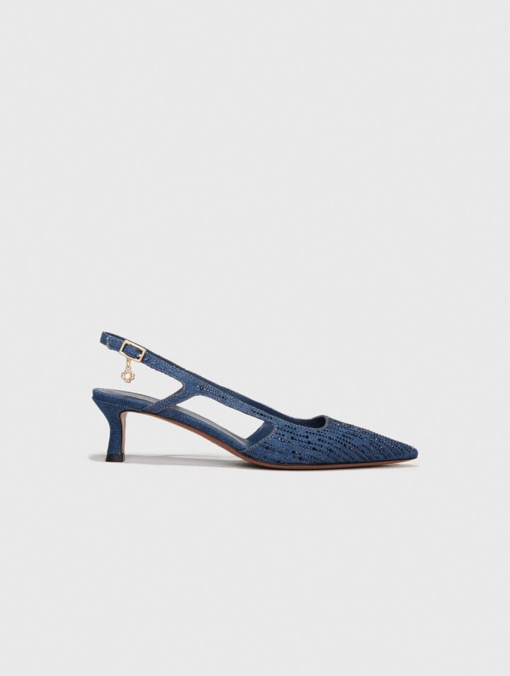 Zapato de tacón en denim con strass