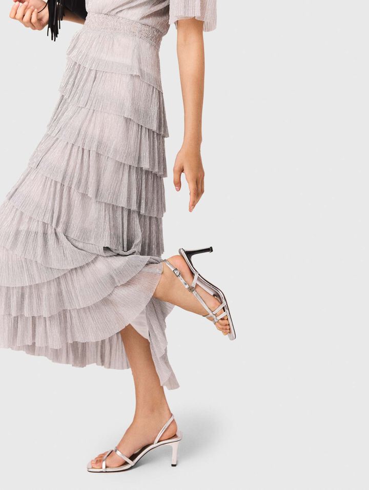 Vestido midi con volantes metálico