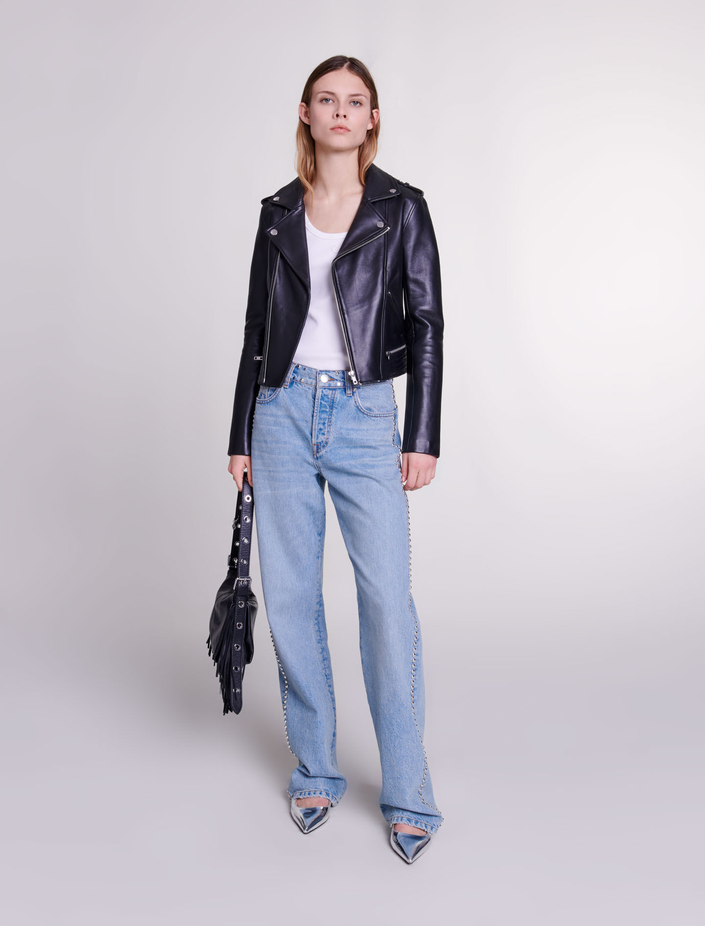 Blouson en cuir d agneau Chaquetas Maje