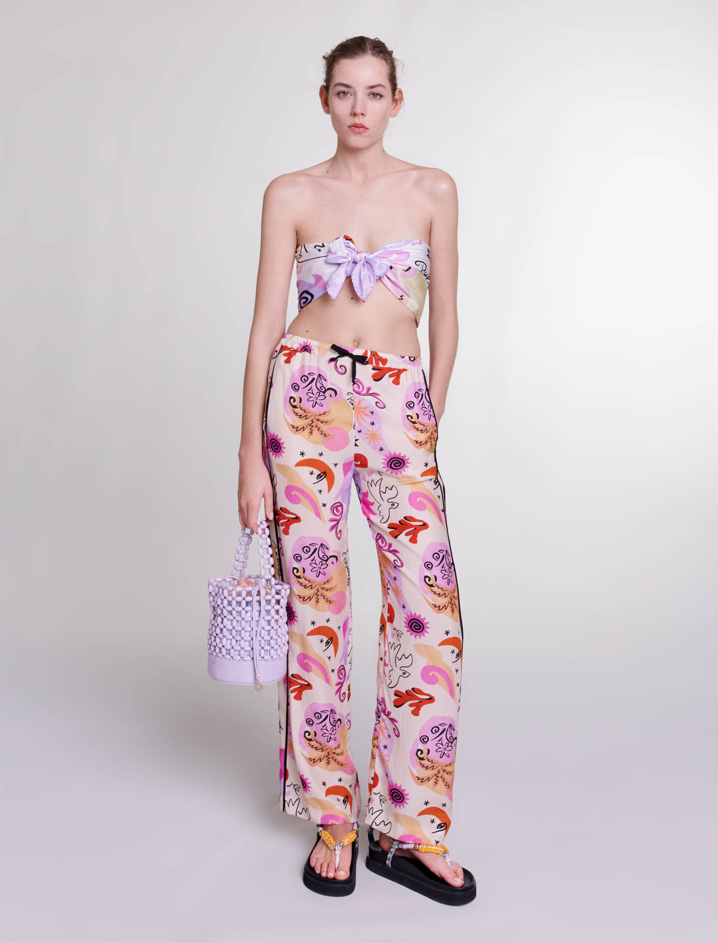 Pantalon de seda Pantalones tiro alto Maje