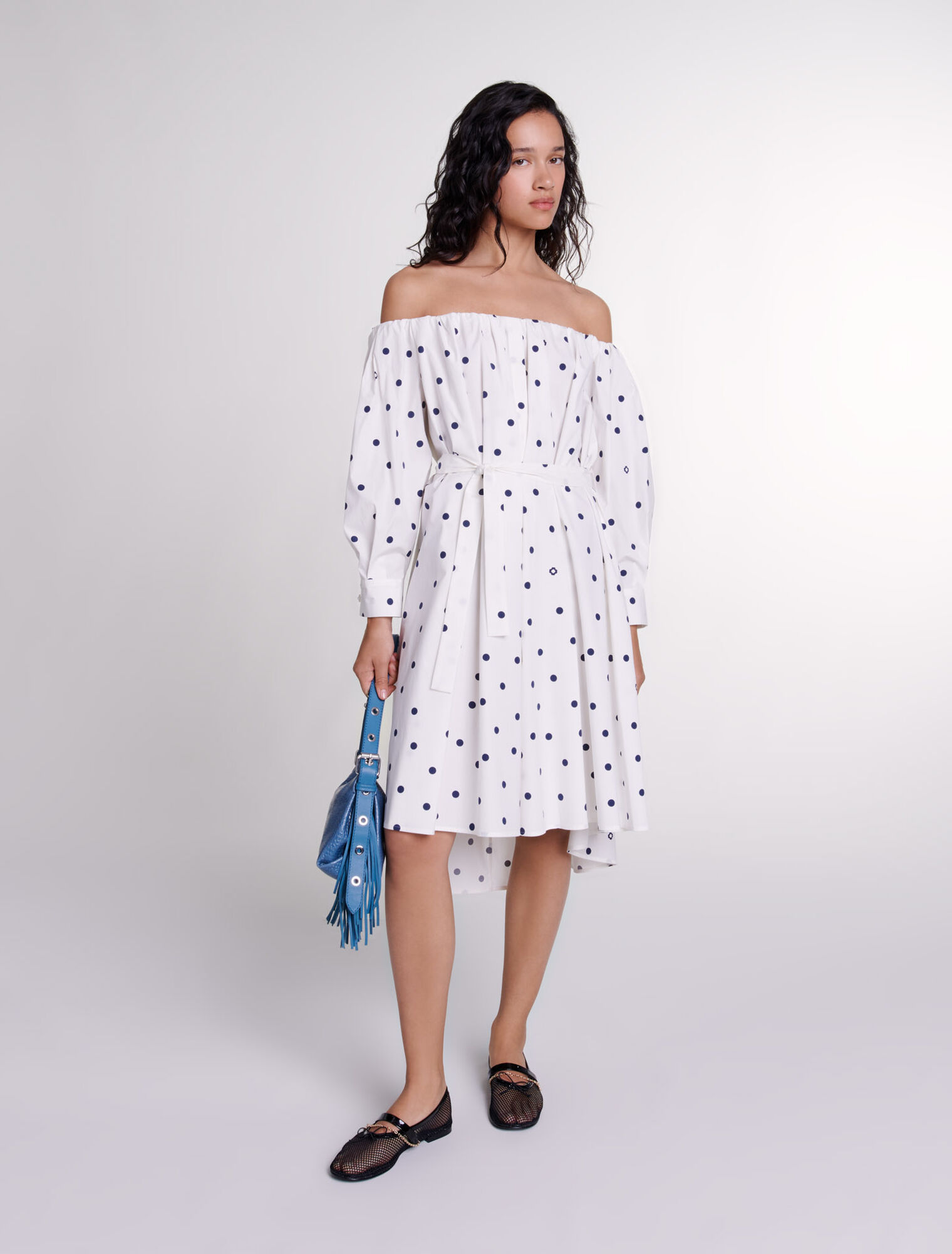 Vestido camisero con escote bardot 