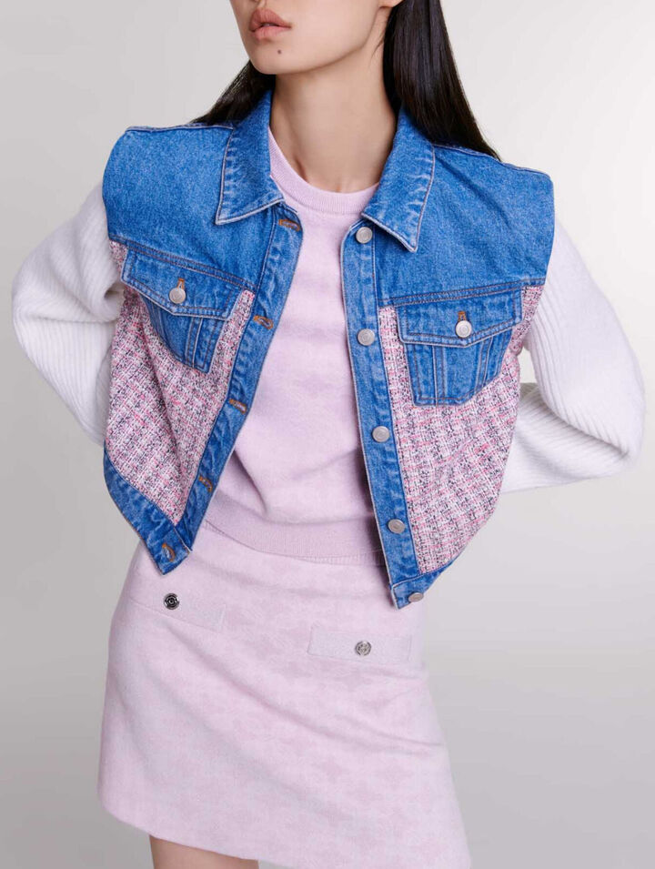 Cazadora corta de denim y tweed
