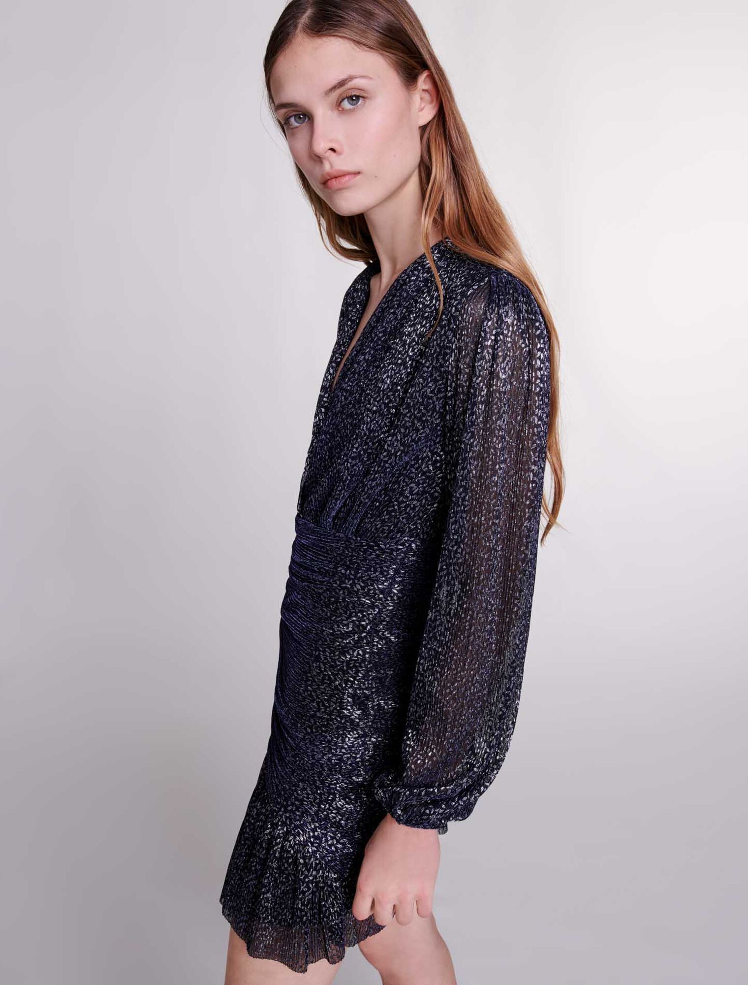 Vestido drapeado de lúrex