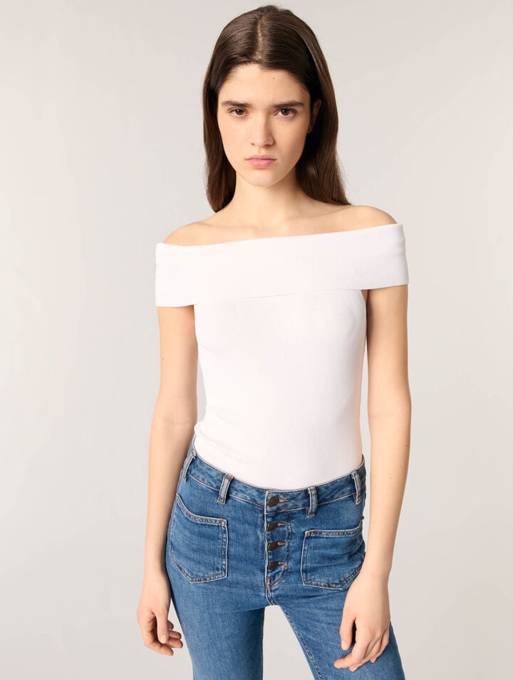 Top de punto de canalé cuello Bardot
