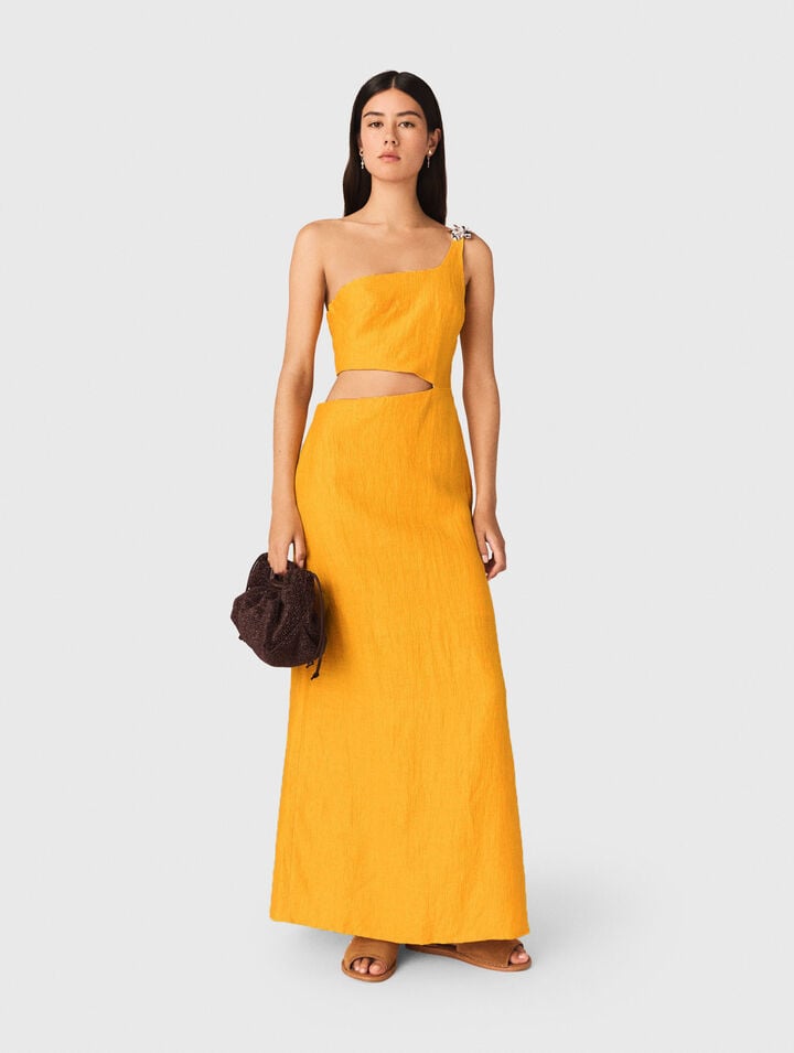 Vestido asim&eacute;trico de lino mezclado