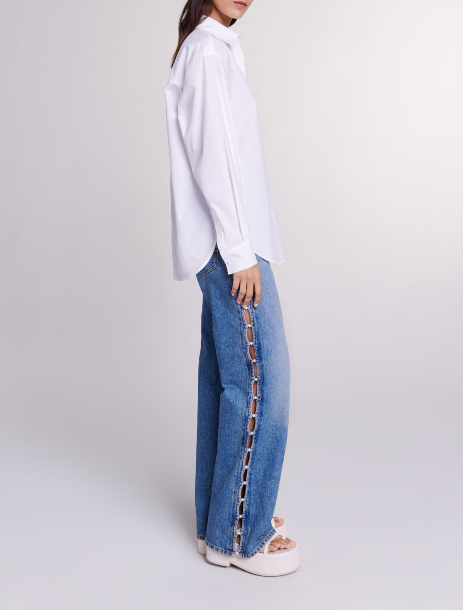 Camisa de popelina de algodón blanca