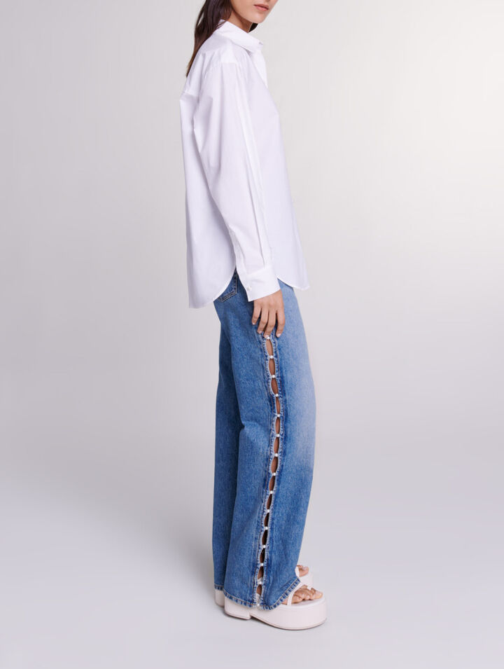 Camisa de popelina de algodón blanca
