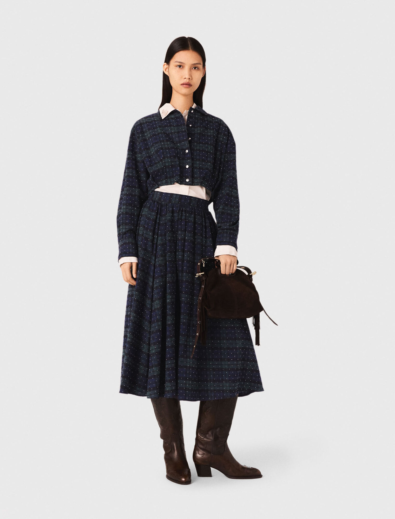 Camisa corta de cuadros con pedrería