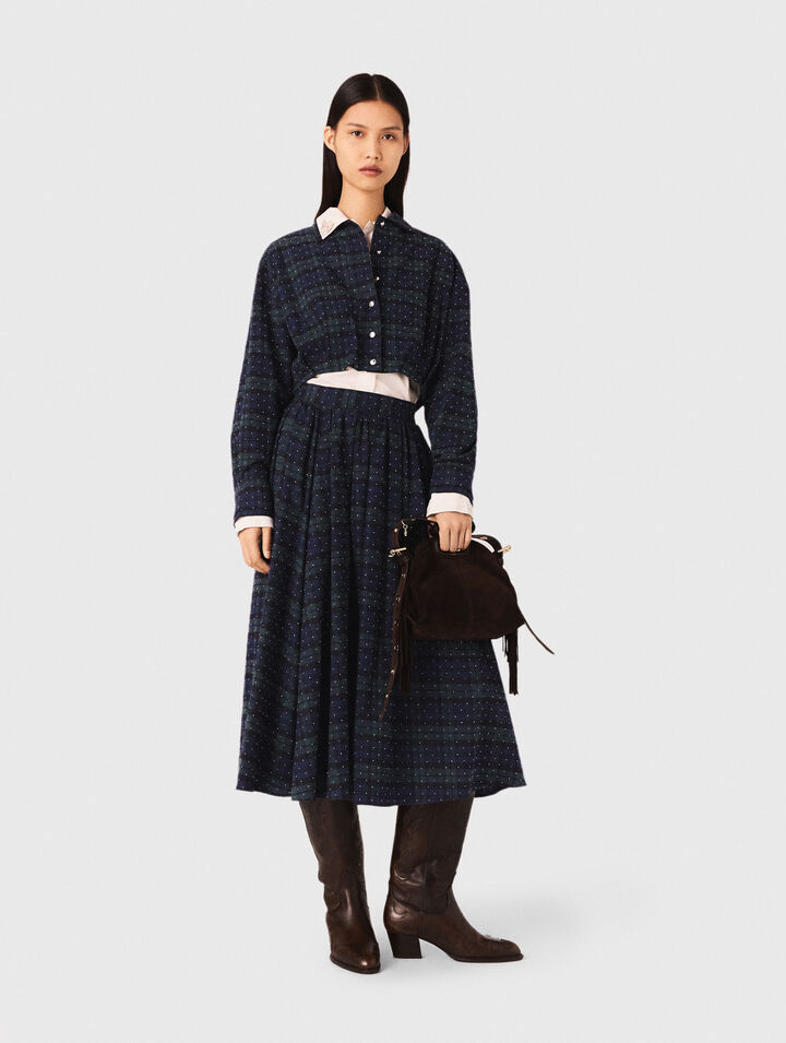 Camisa corta de cuadros con pedrería