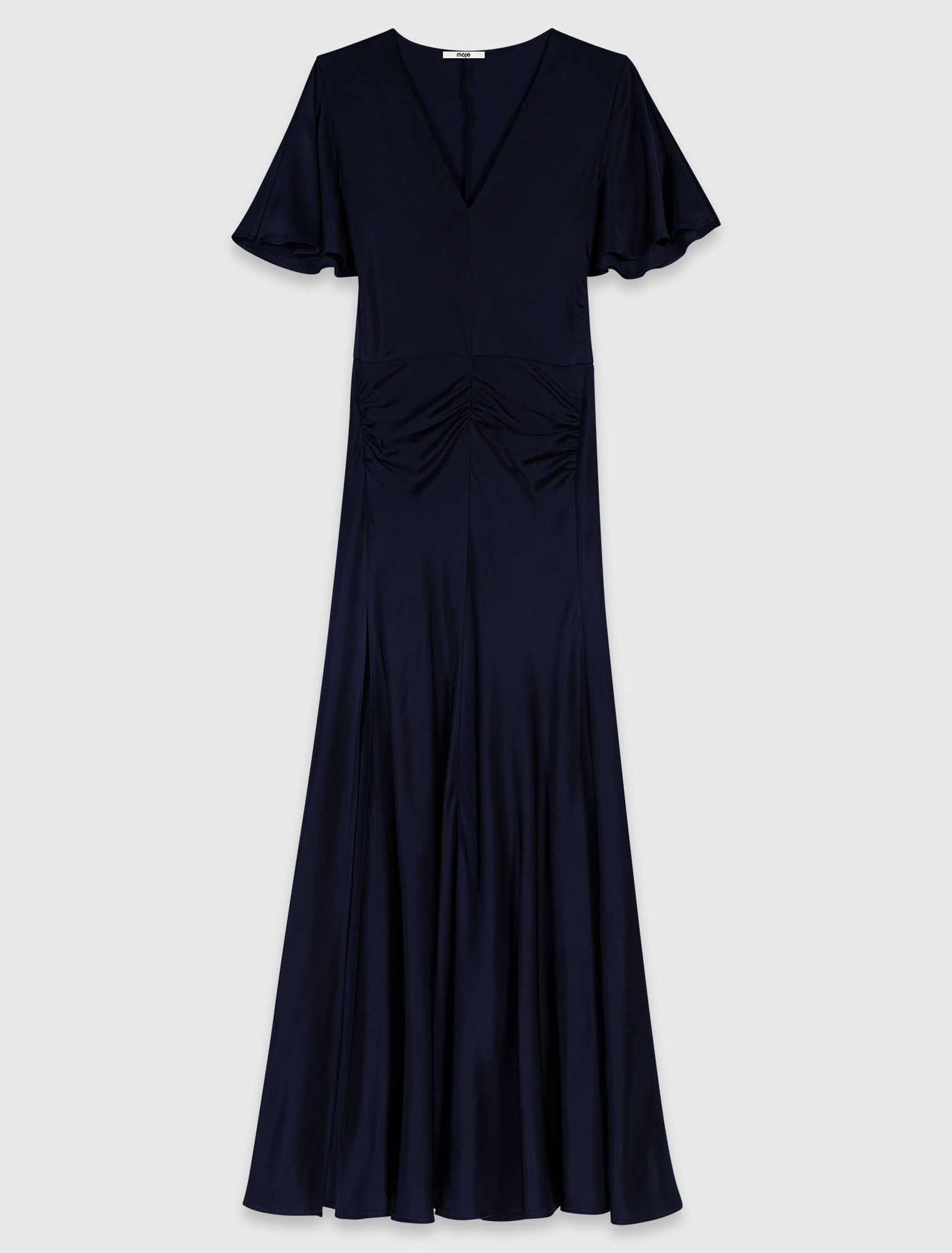 Vestido largo drapeado de sat&eacute;n