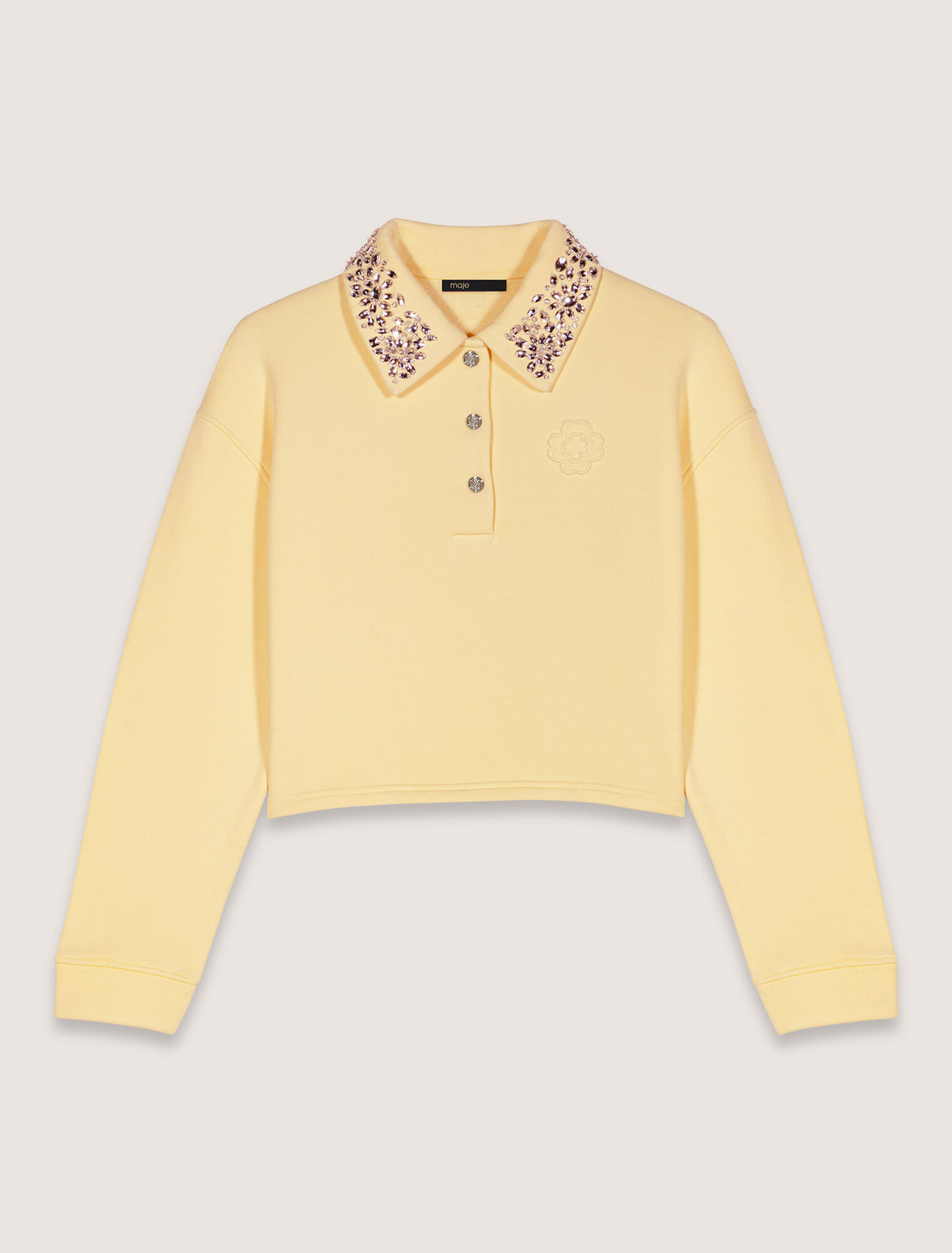 Sudadera corta con cuello joya