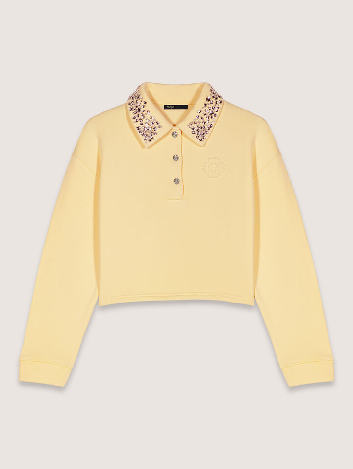 Sudadera corta con cuello joya