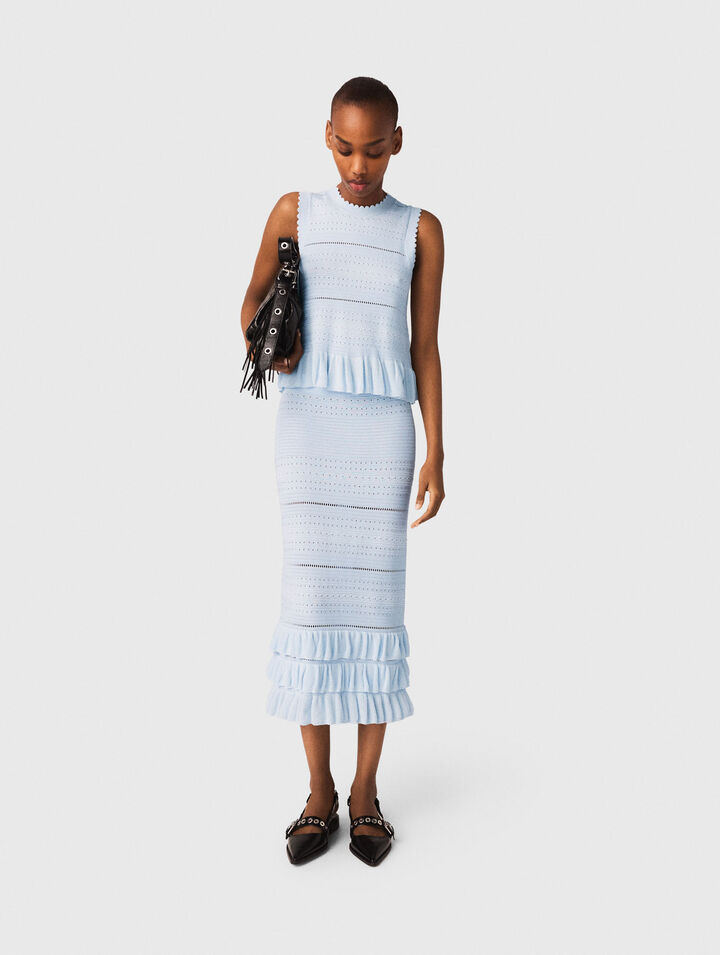 Falda larga de punto con volantes