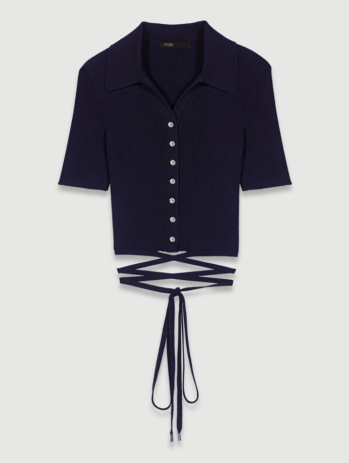 Top corto de punto con cordones