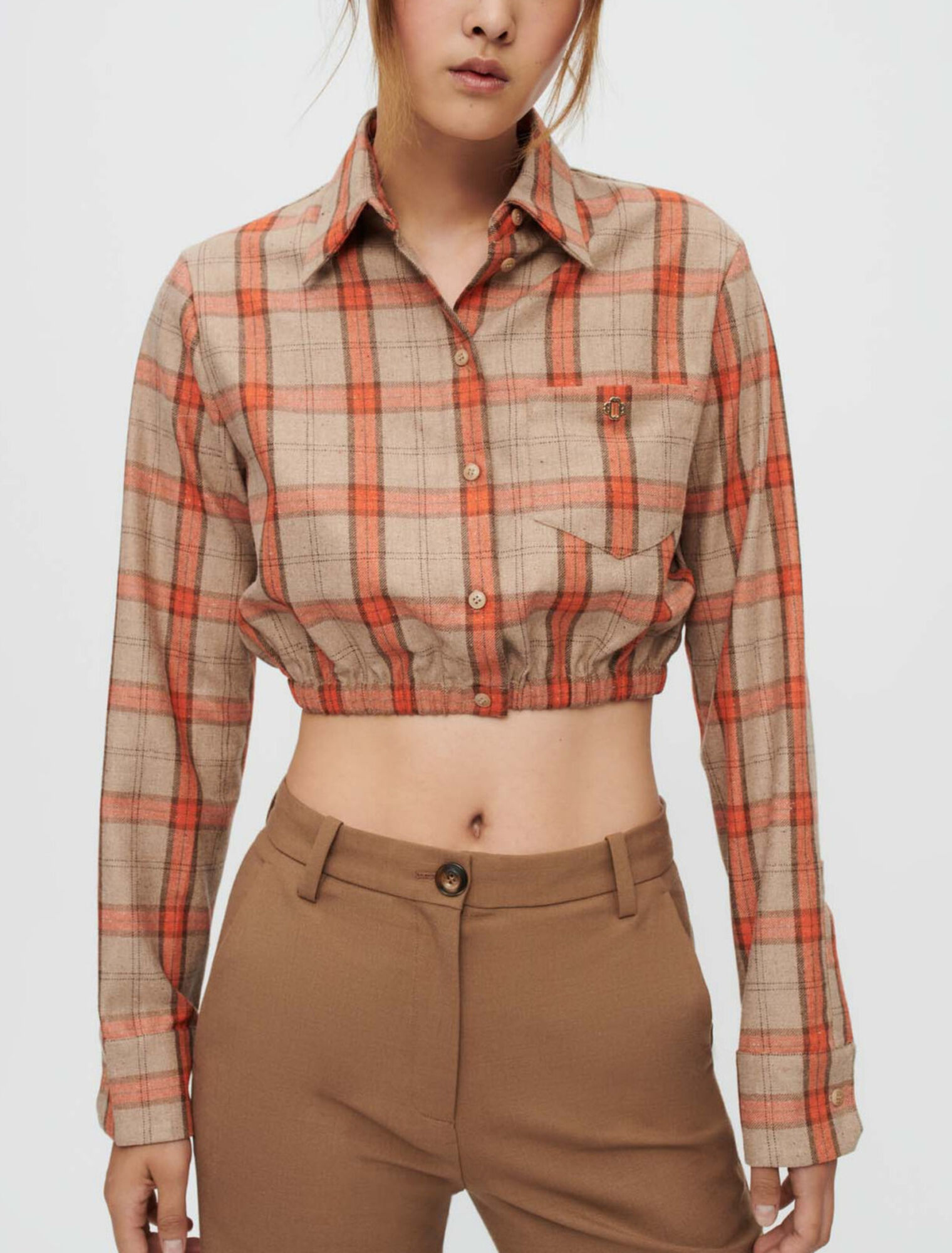 Camisa de cuadros camel y naranja