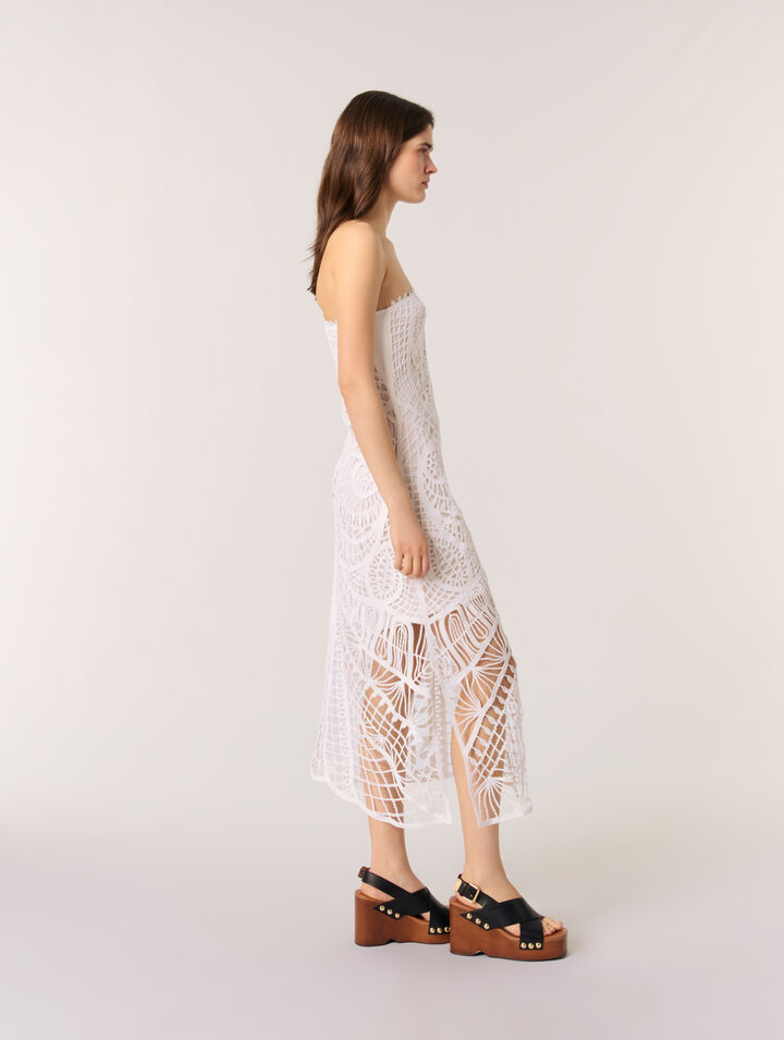 Vestido largo asimétrico de ganchillo