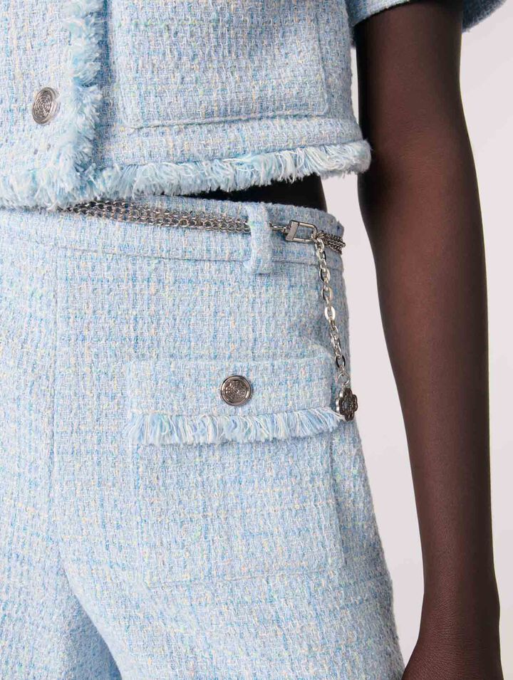 Short de tweed con cinturón
