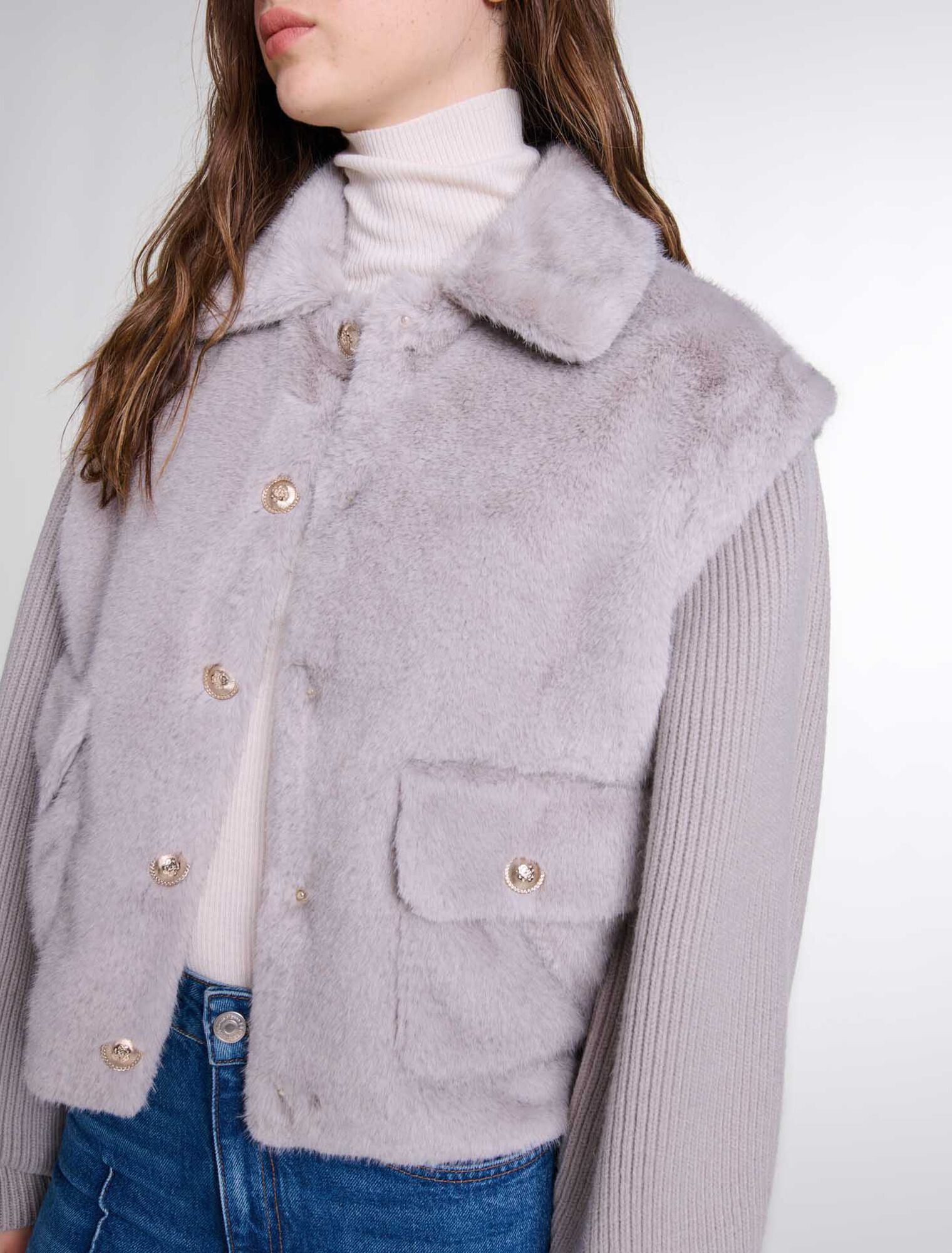 Chaqueta pelo sint&eacute;tico bimaterial