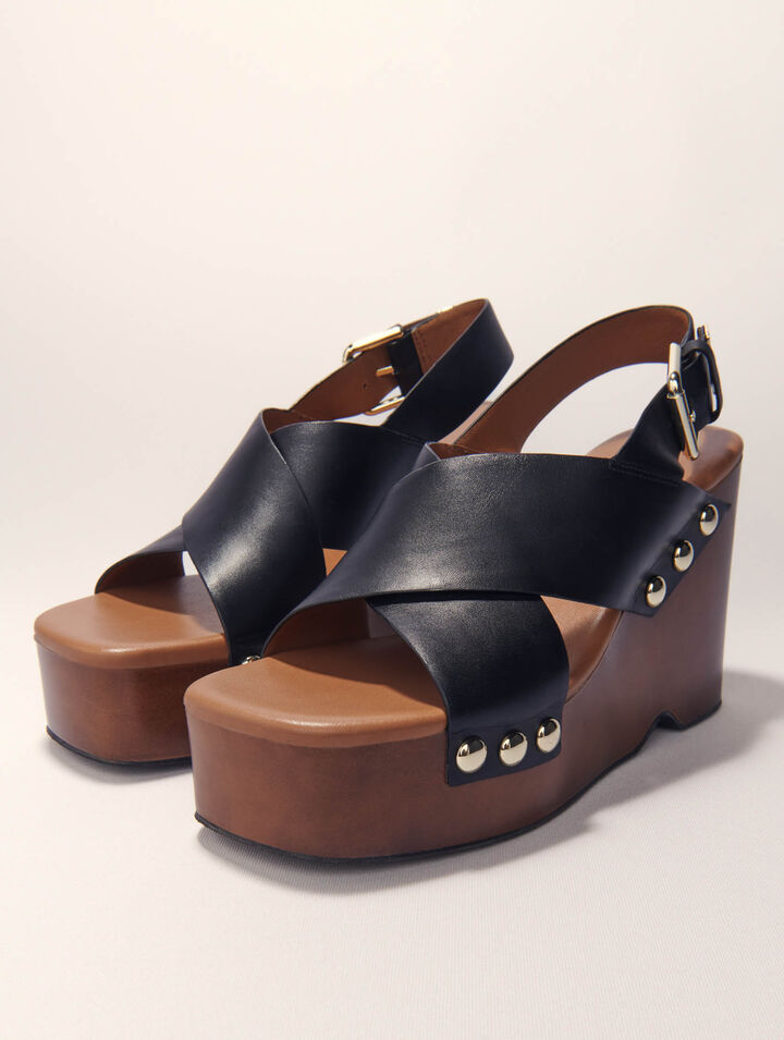 Sandalias de cuña de piel