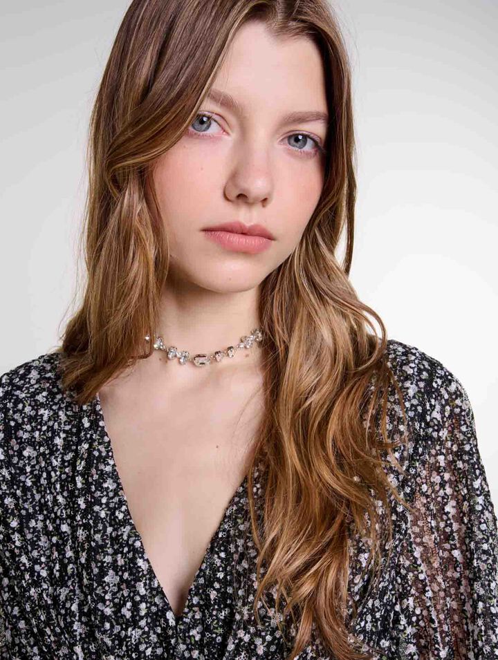 Collar gargantilla de strass plateado