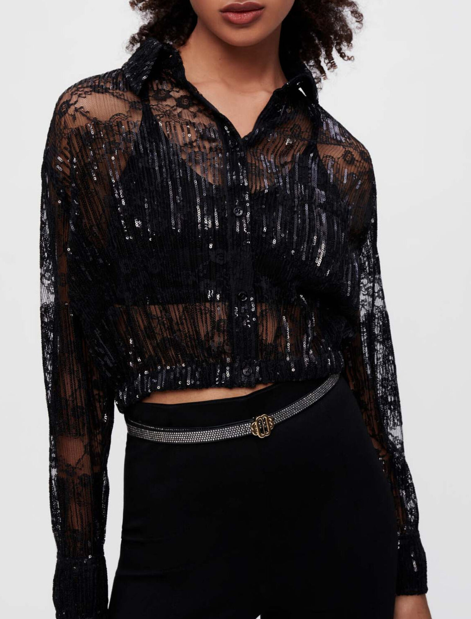 Camisa cropped de encaje plisado