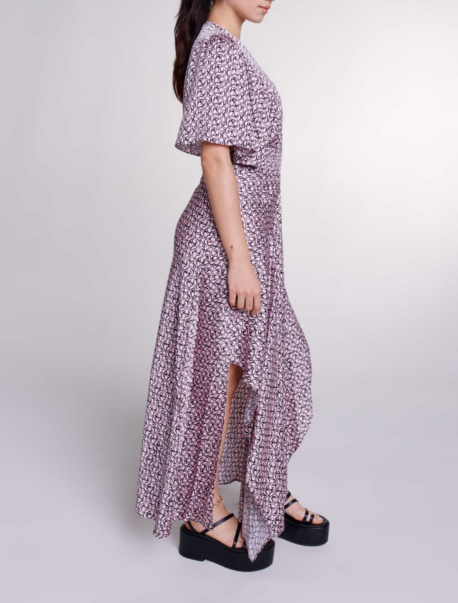Vestido largo satinado estampado