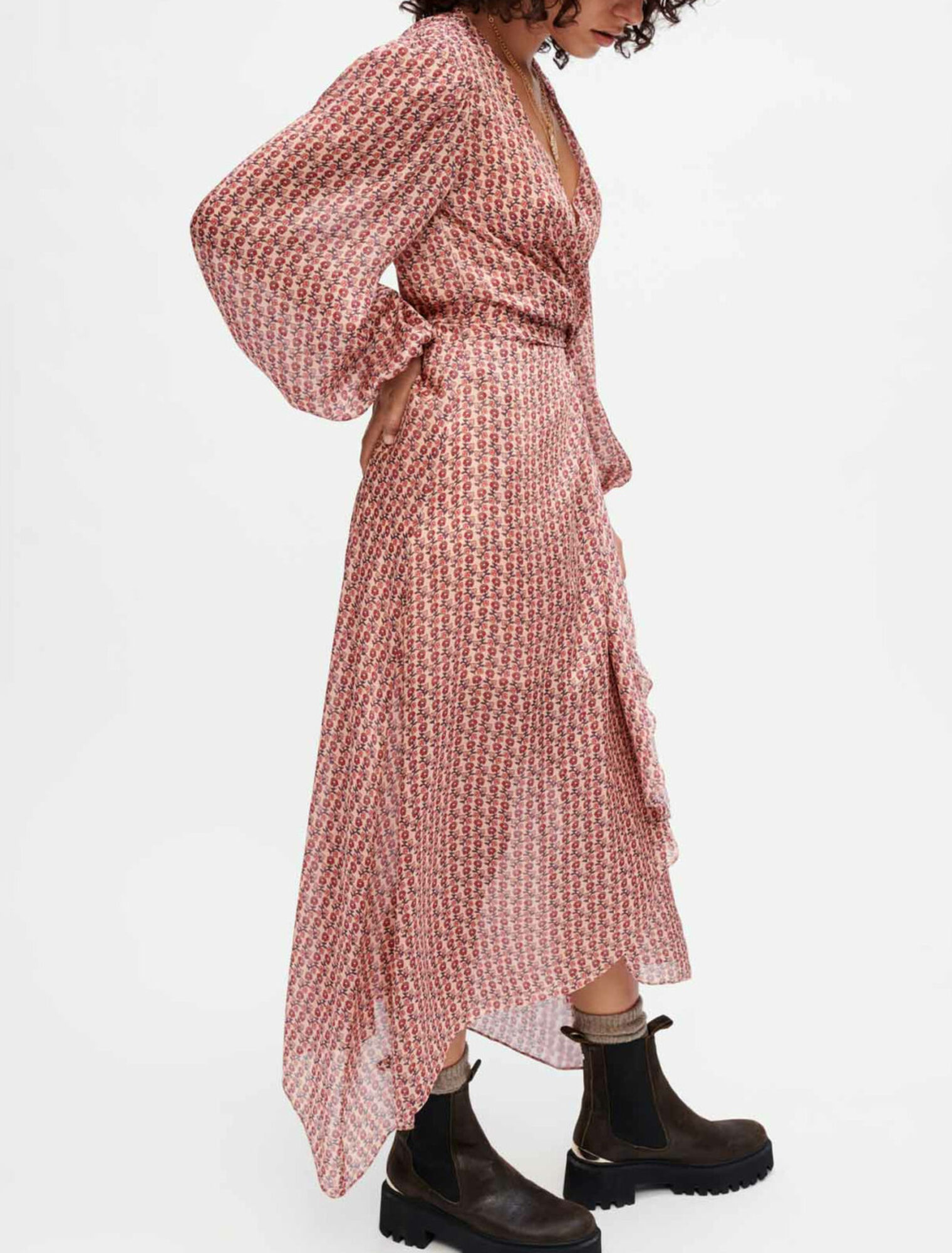 Vestido drapeado de satén estampado