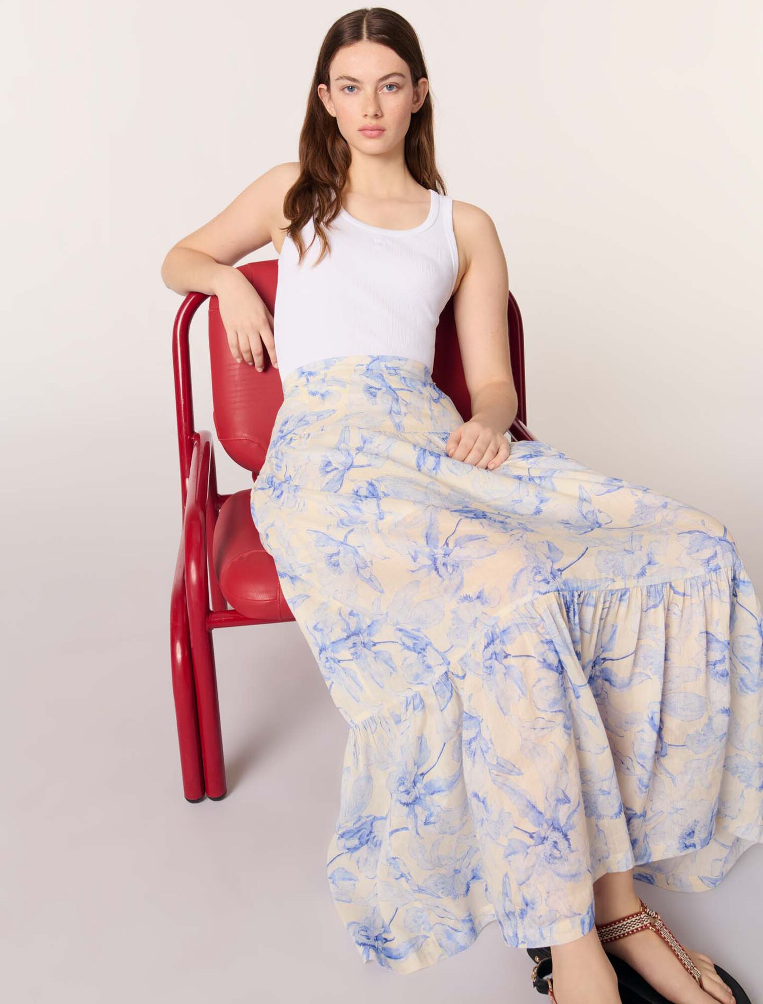 Falda larga con estampado floral