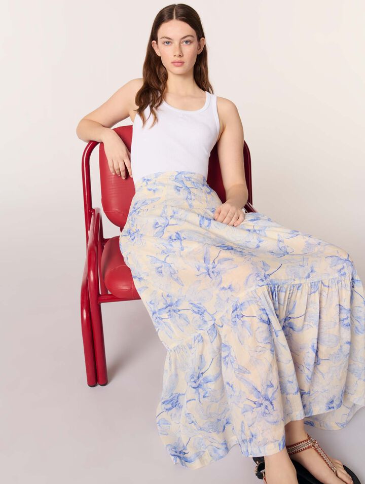 Falda larga con estampado floral