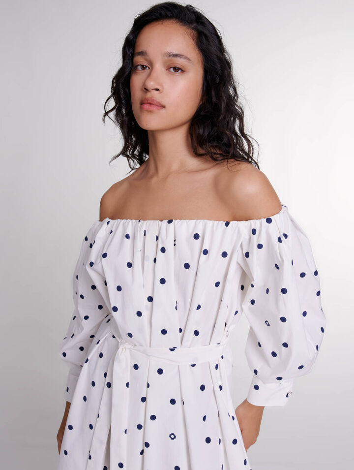 Vestido camisero con escote bardot 