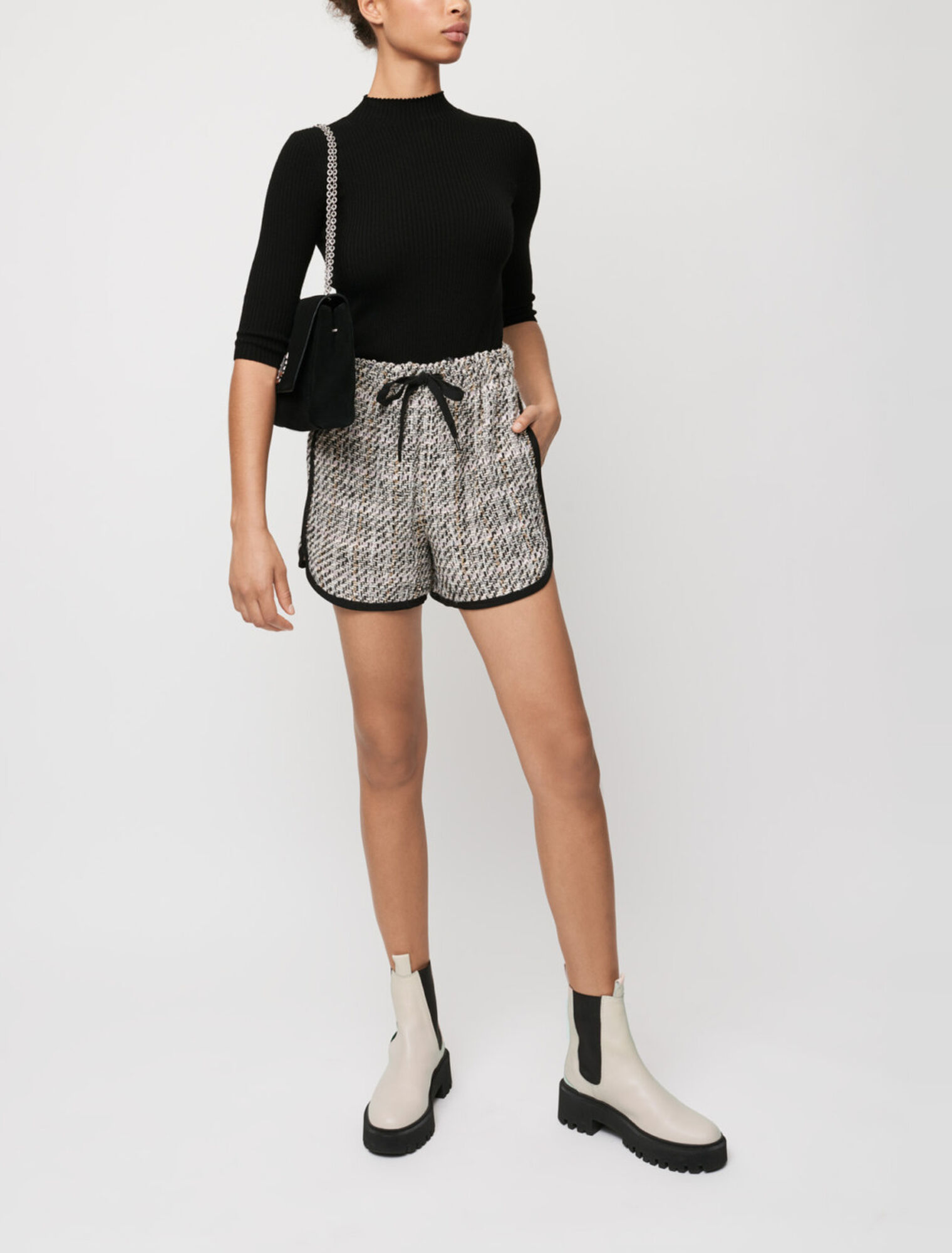 Pantalones cortos de tweed en contraste