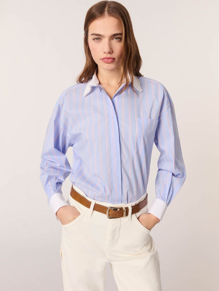 Camisa de rayas y cuello con cuentas