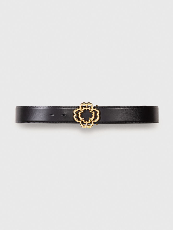 Cinturón de piel con logotipo Clover