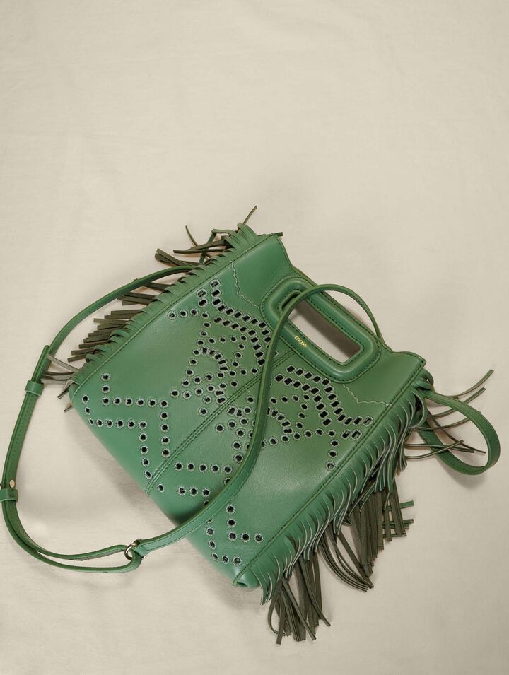 Bolso M con flecos de piel perforada