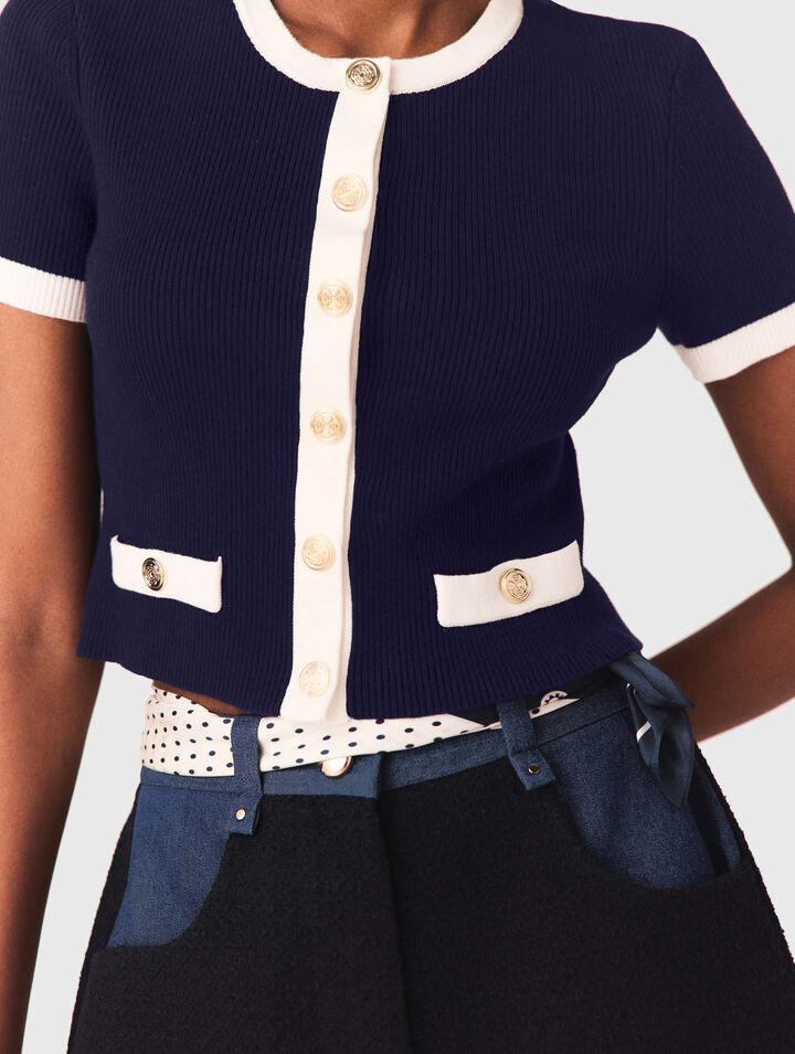 C&aacute;rdigan corto con detalles contrastados