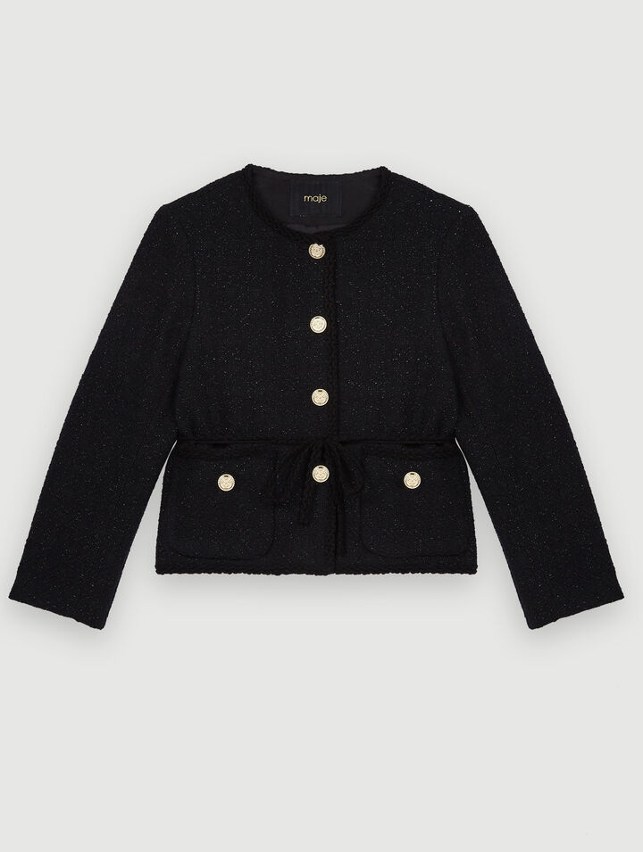 Chaqueta recta de tweed brillante