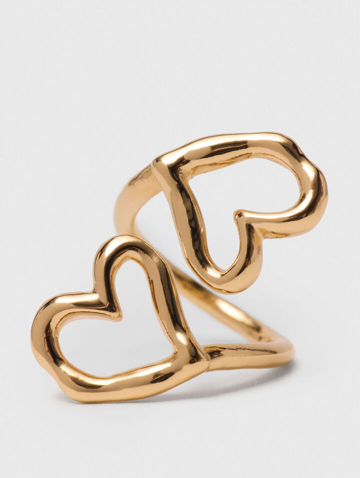 Anillo doble corazón chapado oro