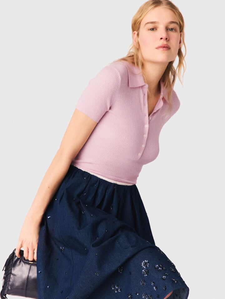 Falda semilarga en denim bordada