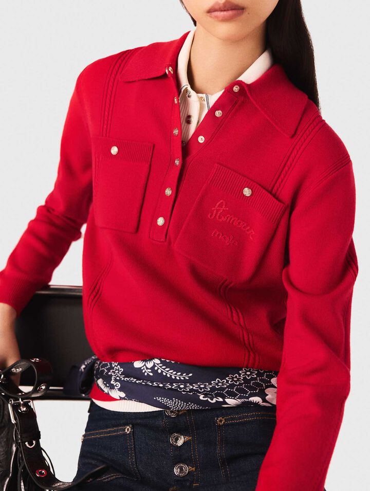 Jersey cuello polo con bordado