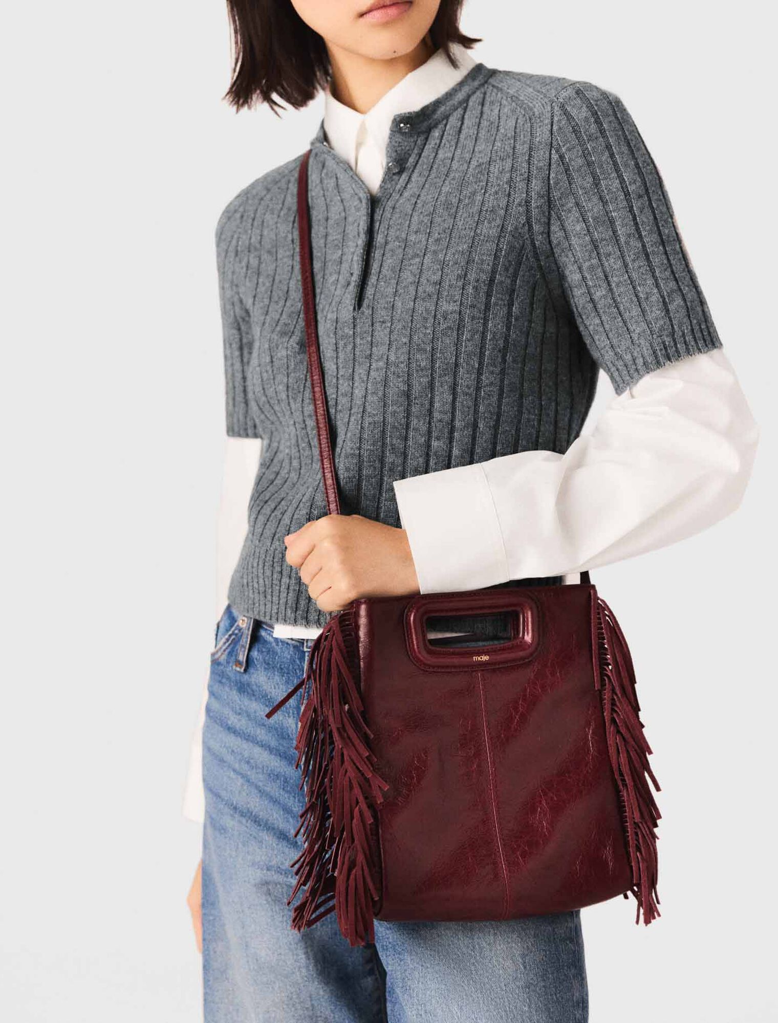 Bolso M de cuero agrietado