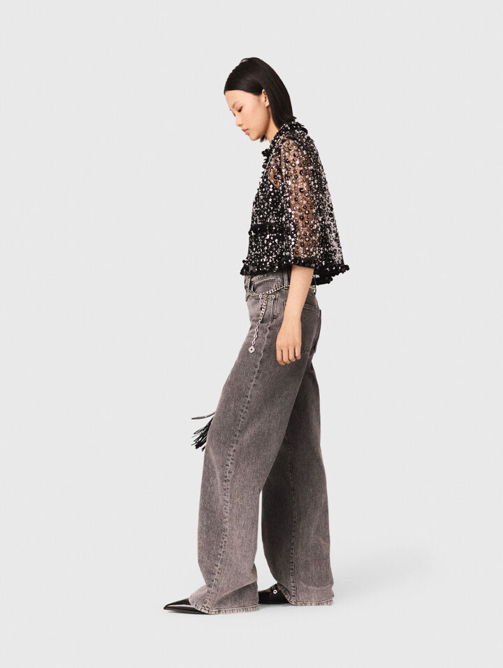 Polo con estampado floral y strass