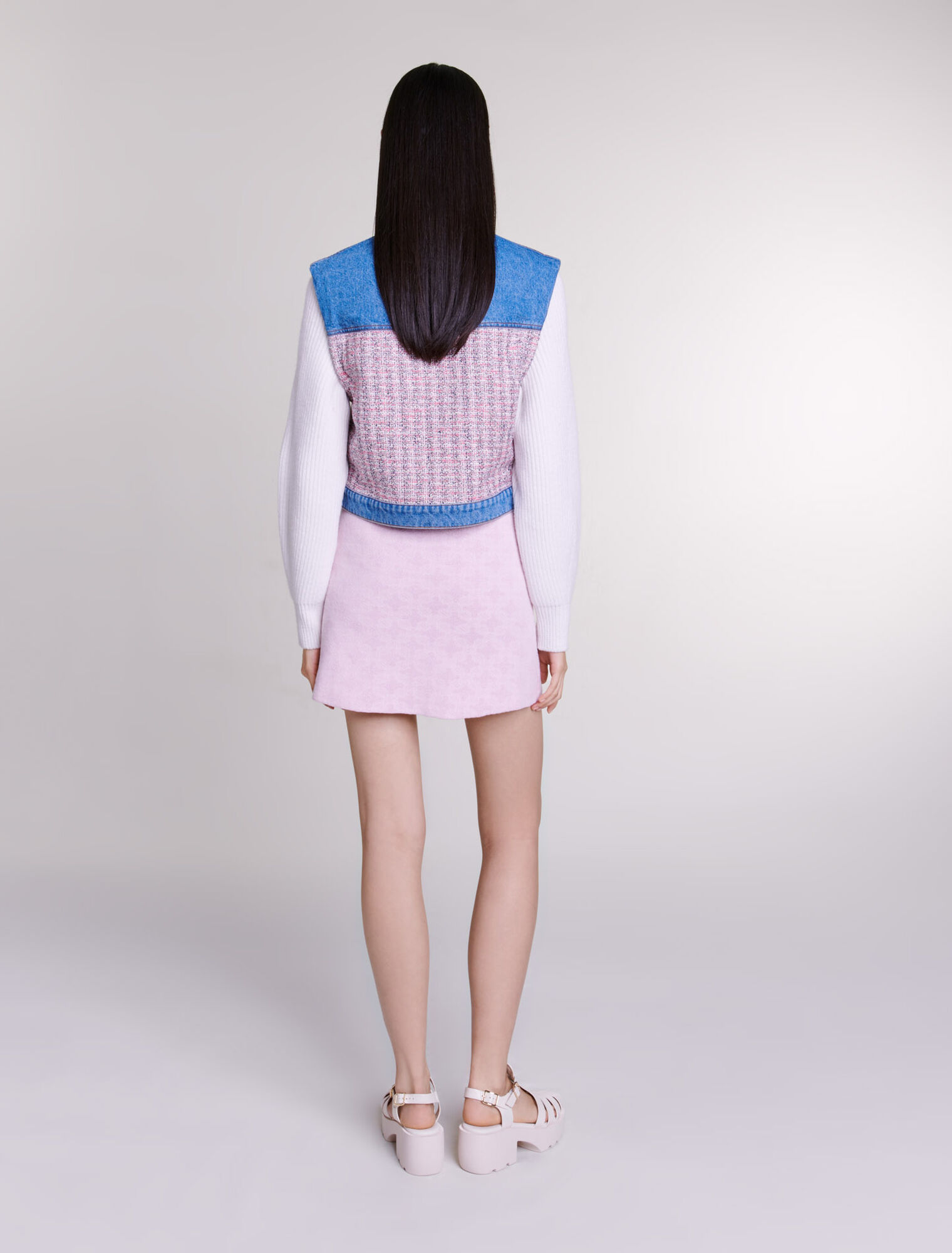 Cazadora corta de denim y tweed
