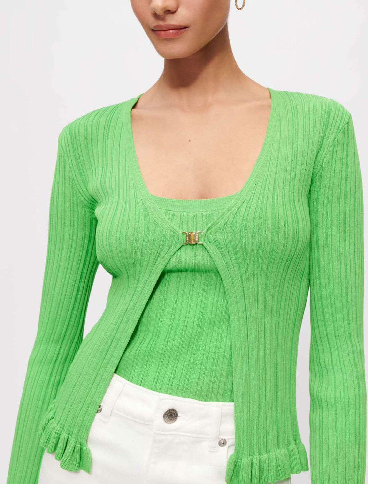 Chaqueta de punto con canalé y volantes