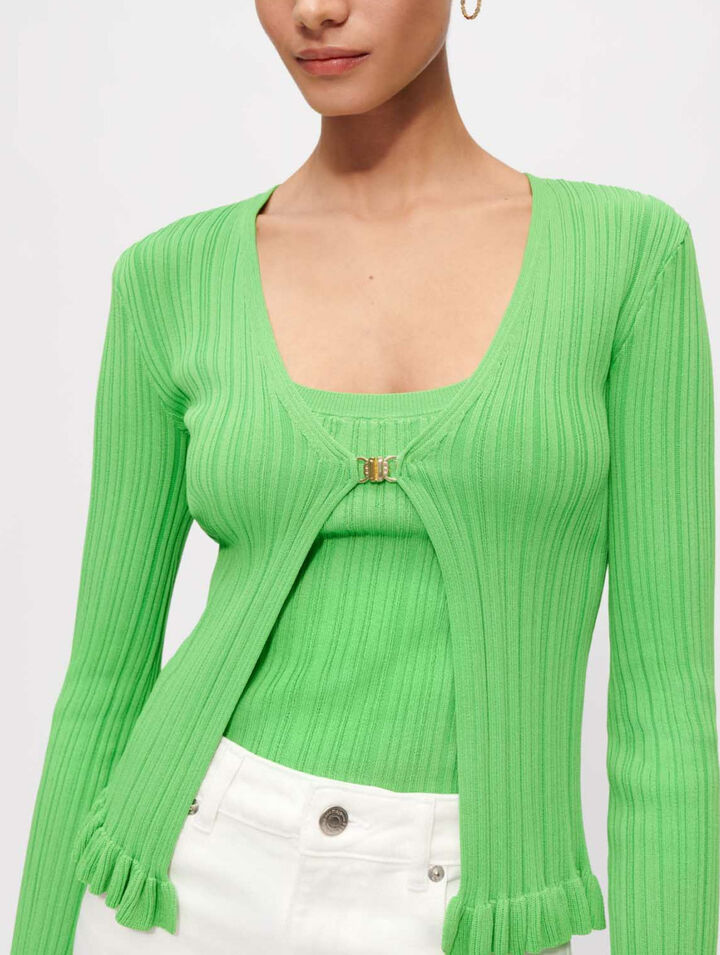 Chaqueta de punto con canalé y volantes