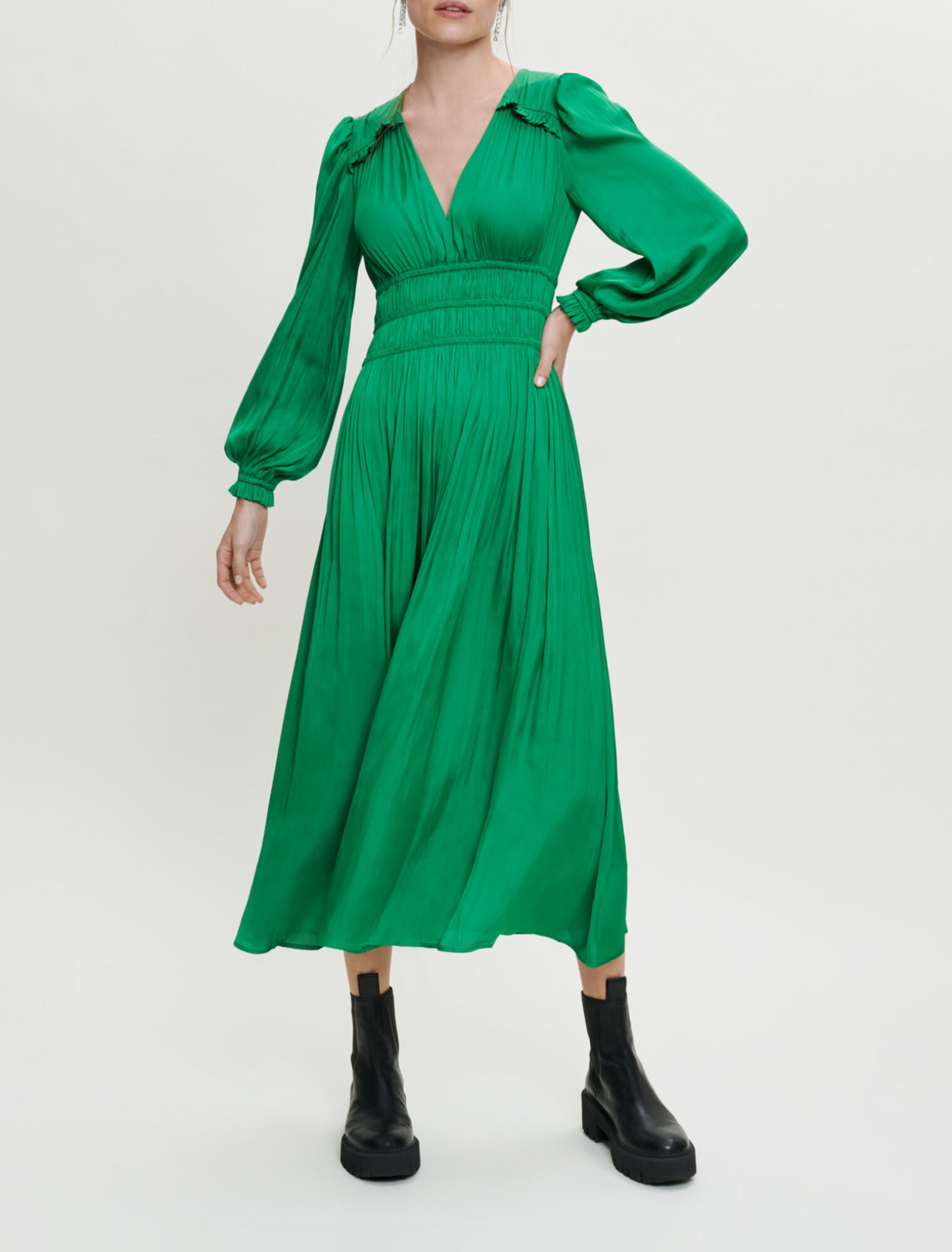 Vestido largo efecto plisado