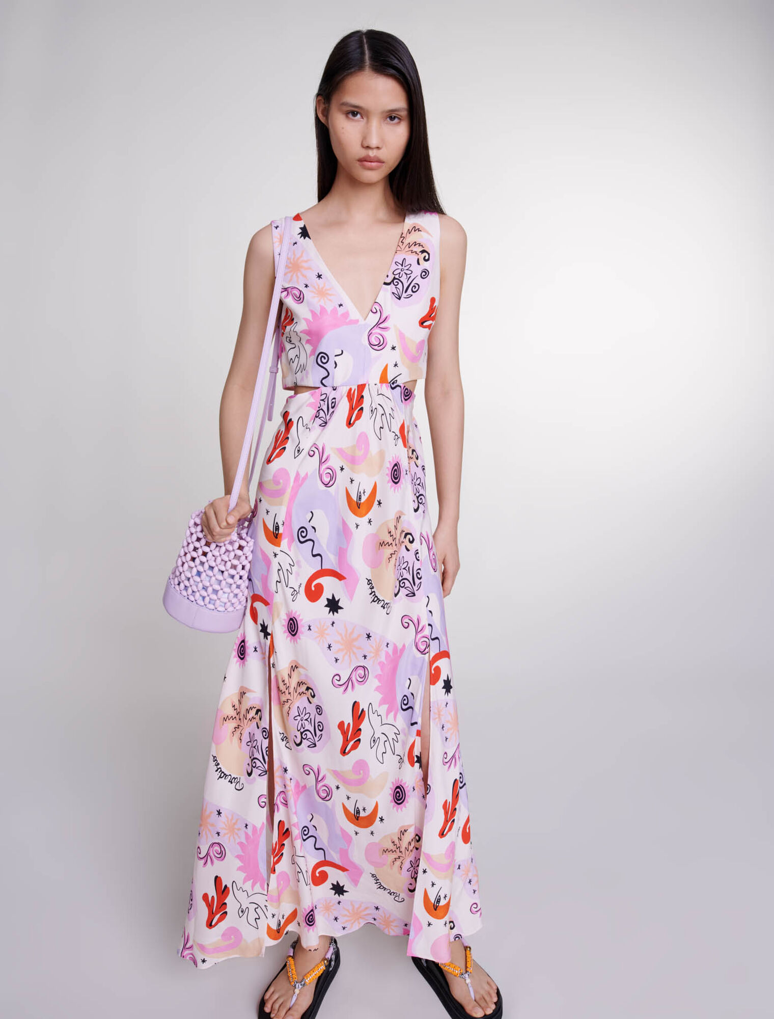 Vestido largo calado de seda