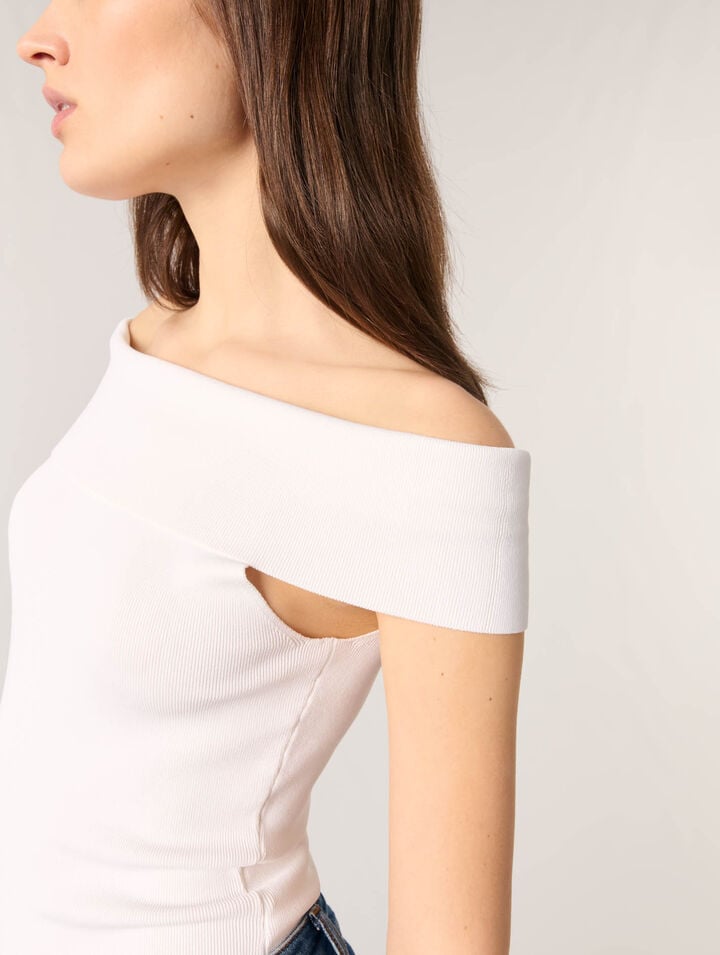 Top de punto de canalé cuello Bardot