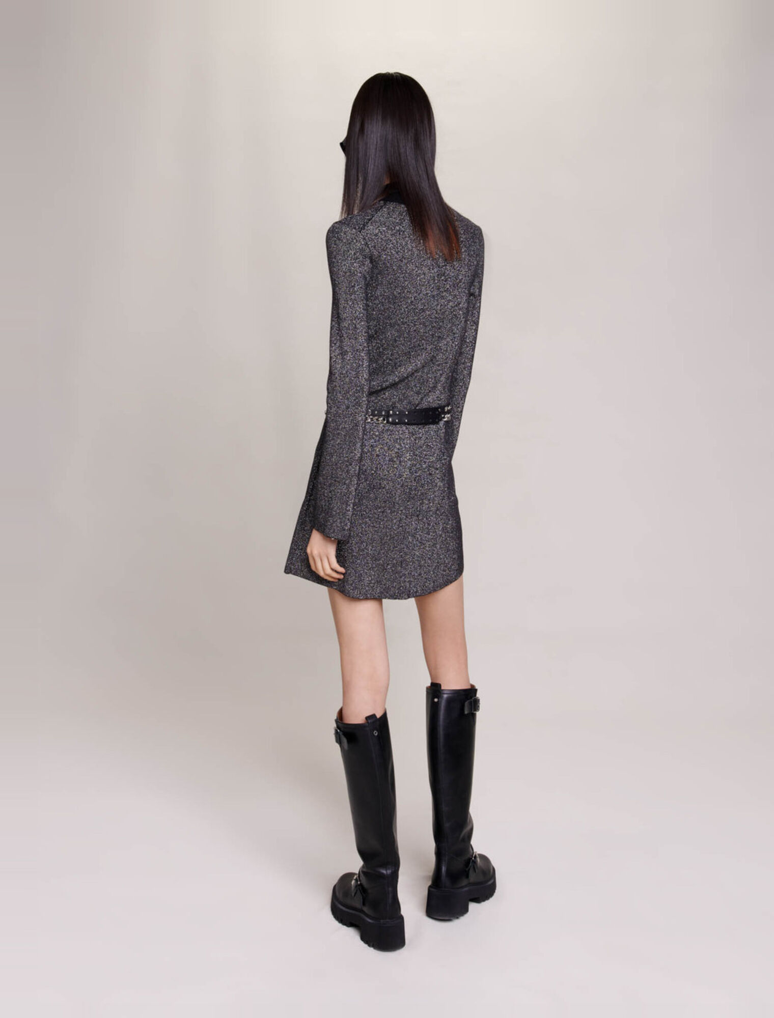 Vestido corto de punto y purpurina