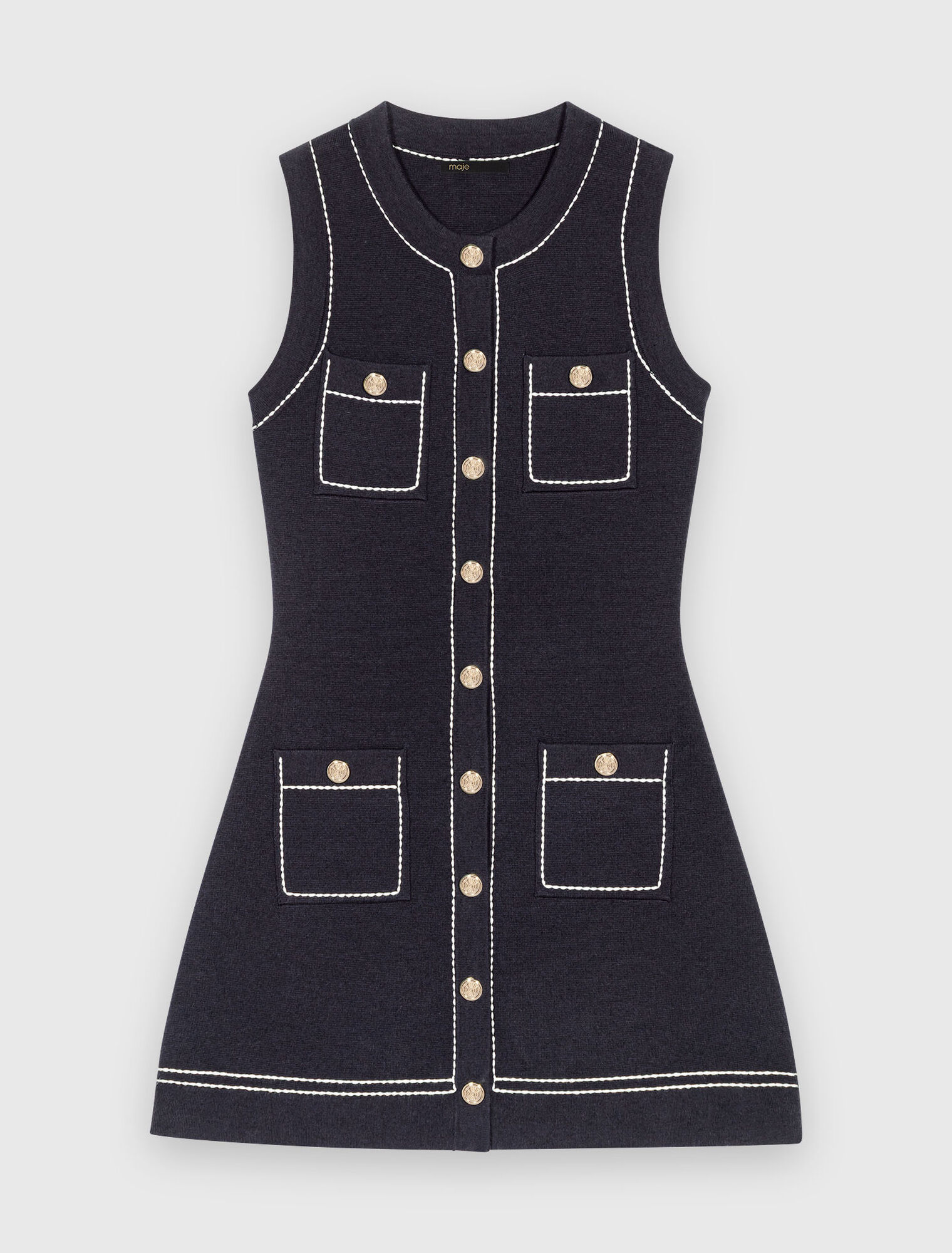 Vestido recto de punto pespunteado